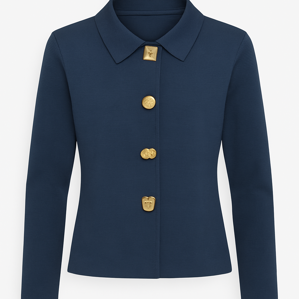 Elegant Structured Knit Blouse in Midnight Blue