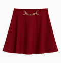 Elegant Red Flared Skirt with Metal Trim
