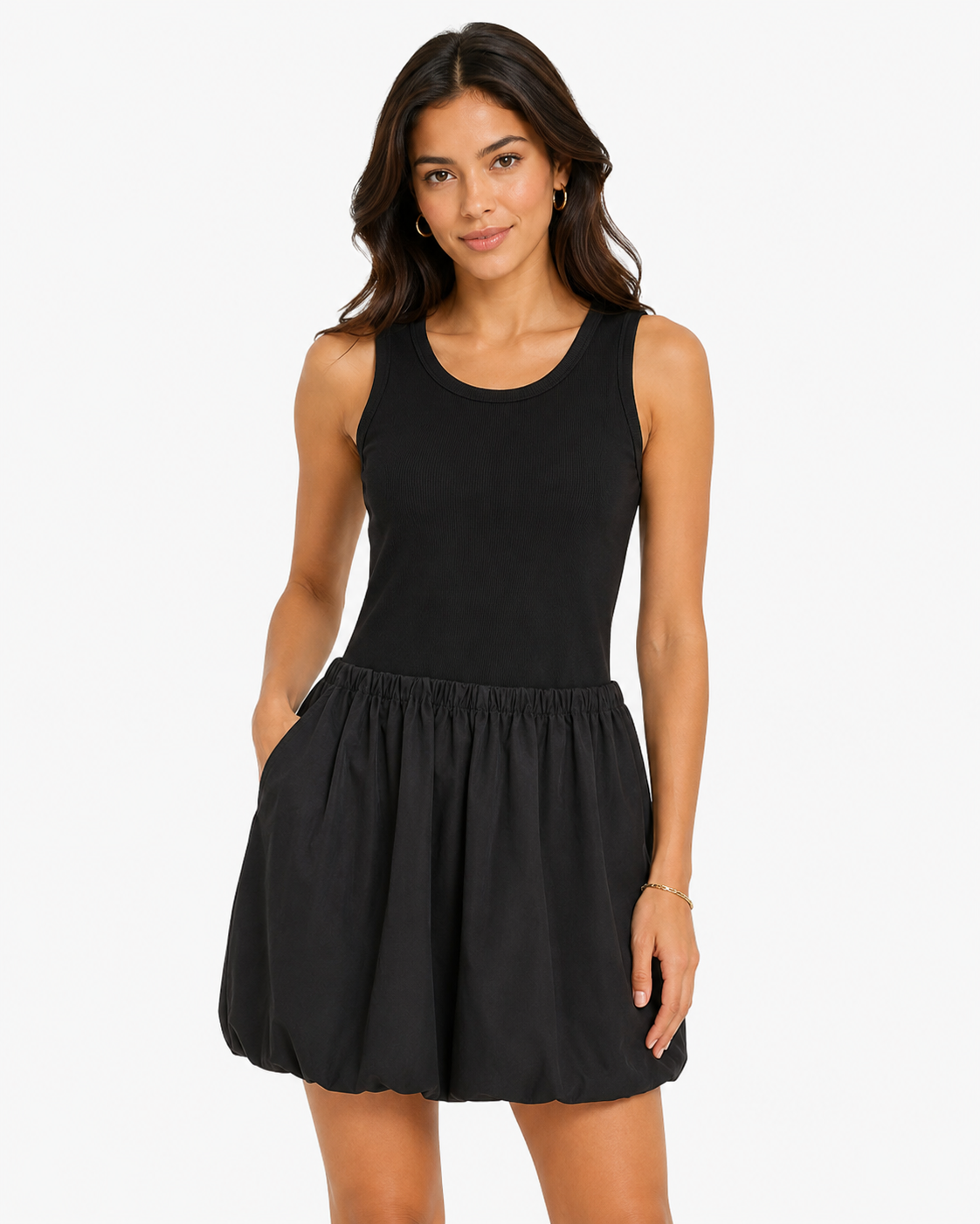 Women’s Black Gathered Strapless Flared Top