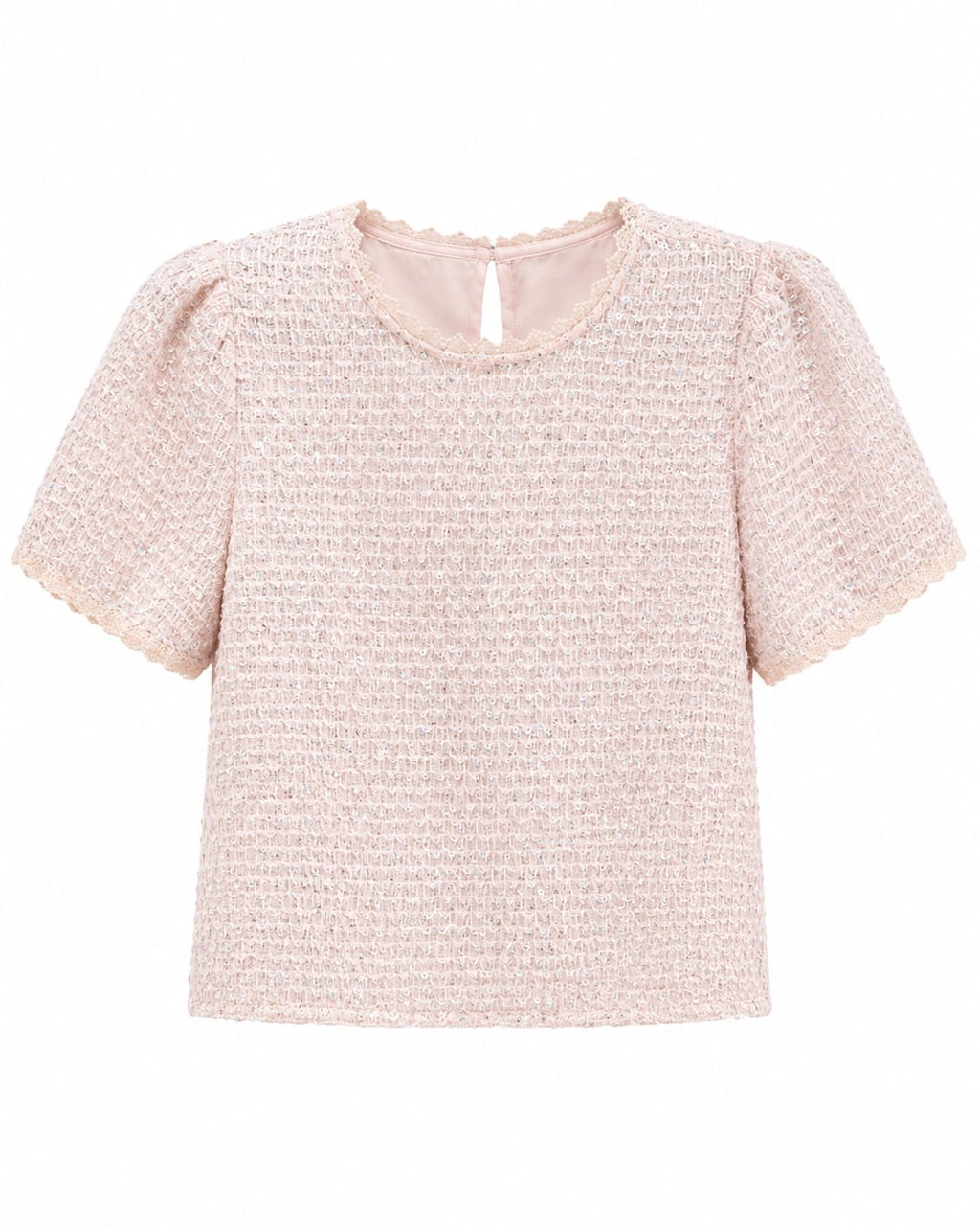 Blush Pink Sequin Tweed Top