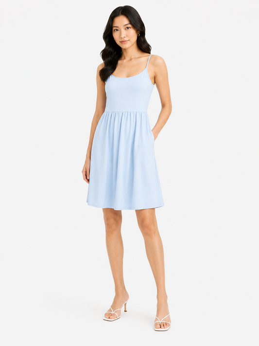Sky blue sleeveless flare dress