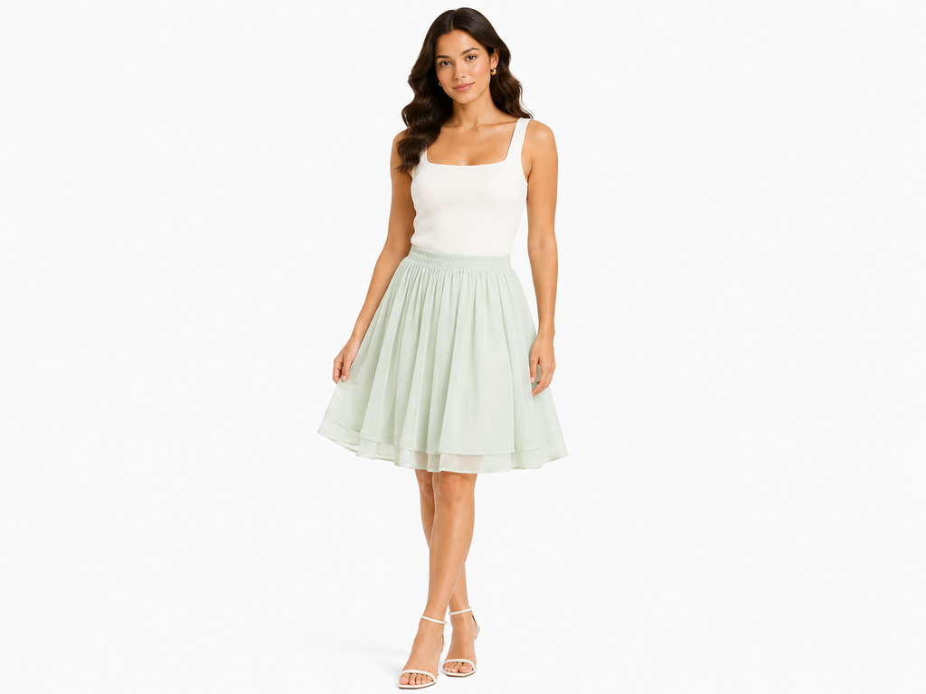 Women mint green gathered midi skirt