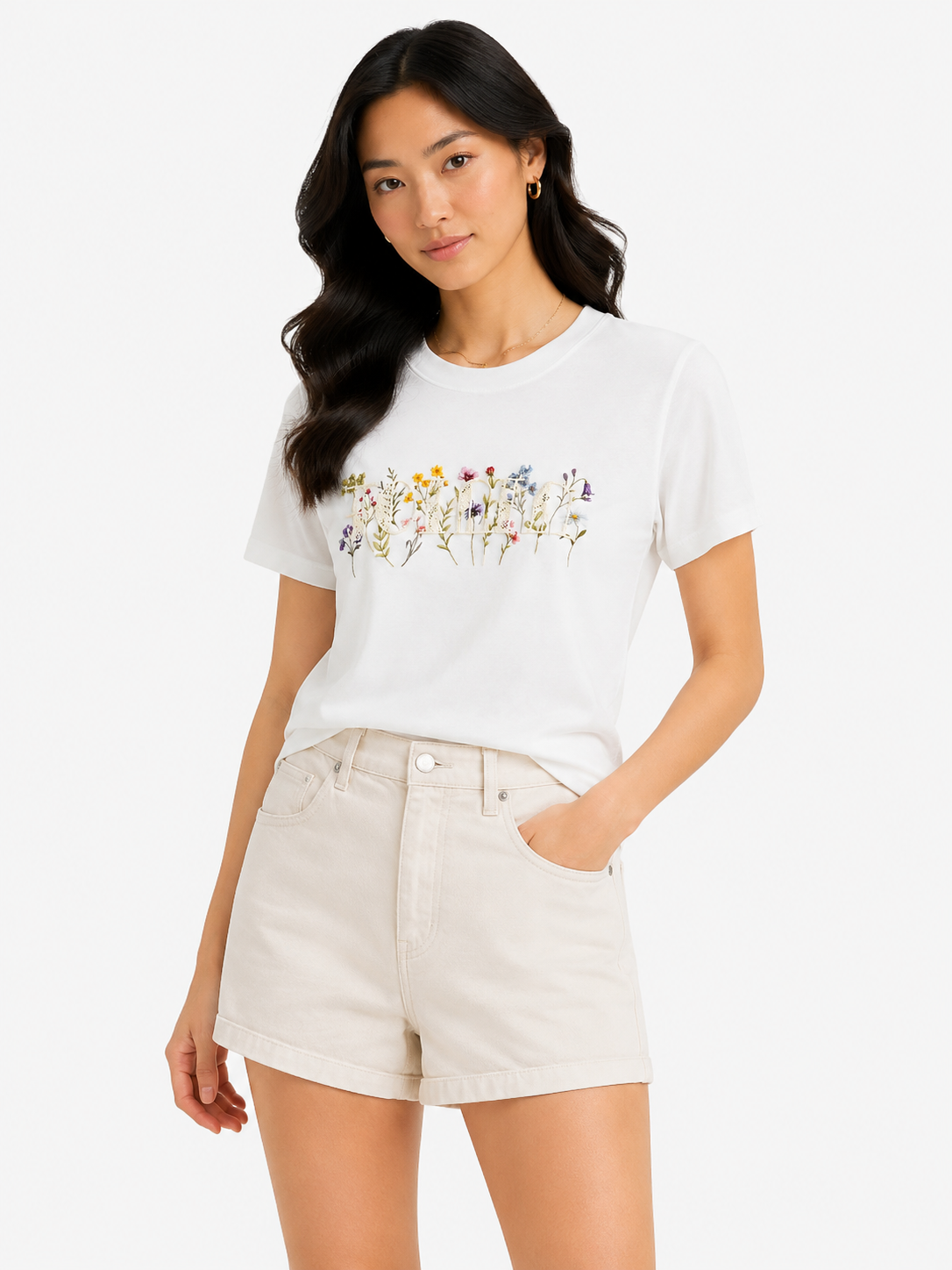 Classic white floral embroidered t-shirt