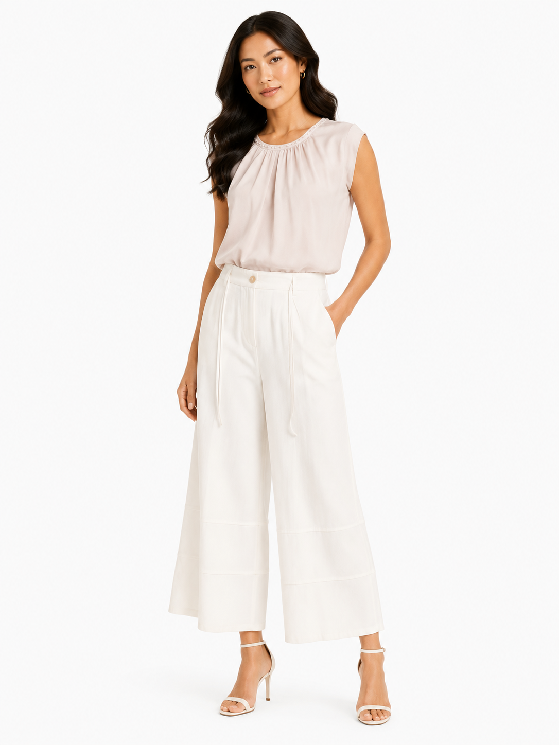 Ivory wide-leg drawstring pants