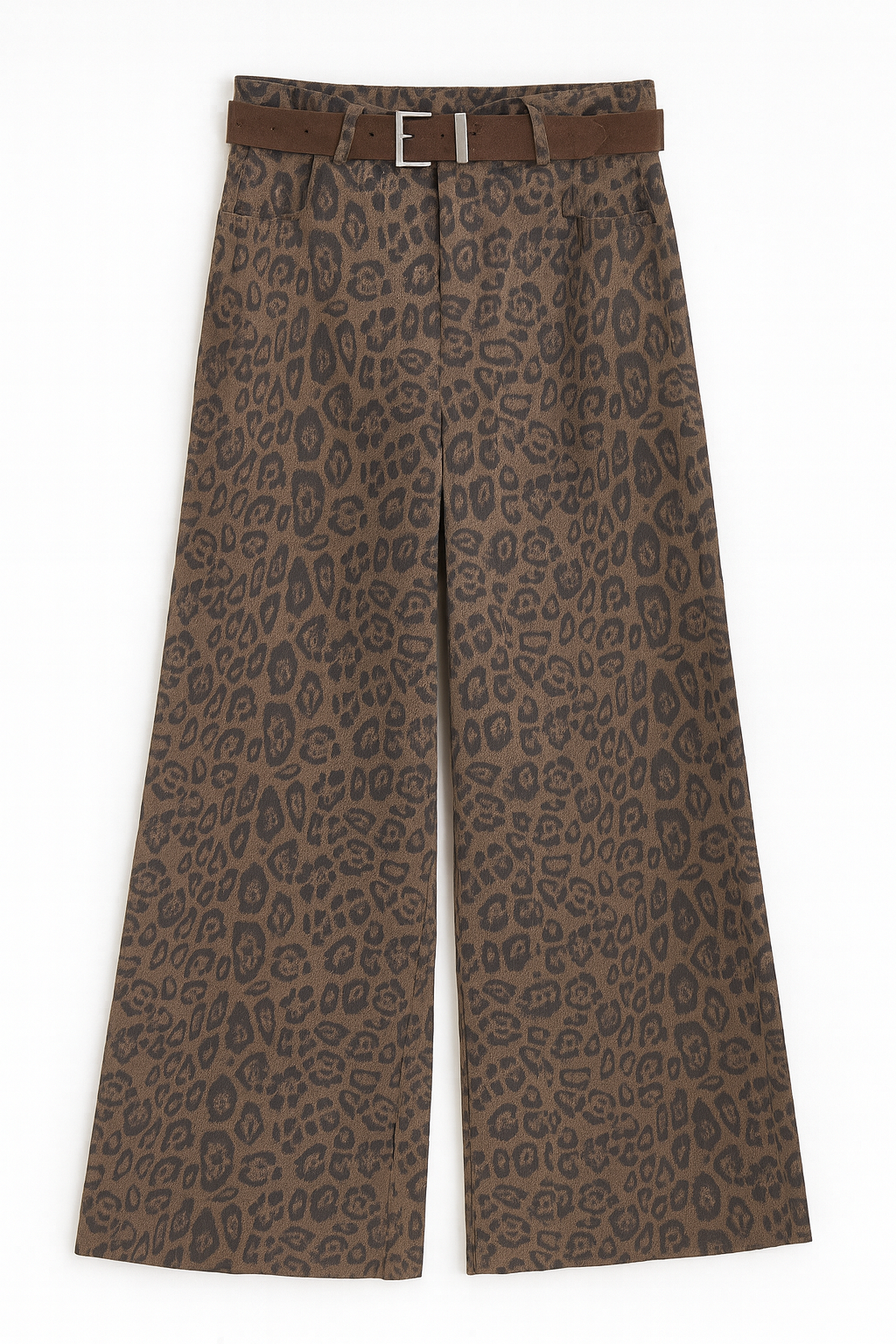 Leopard Print Wide-Leg Trousers with Belt
