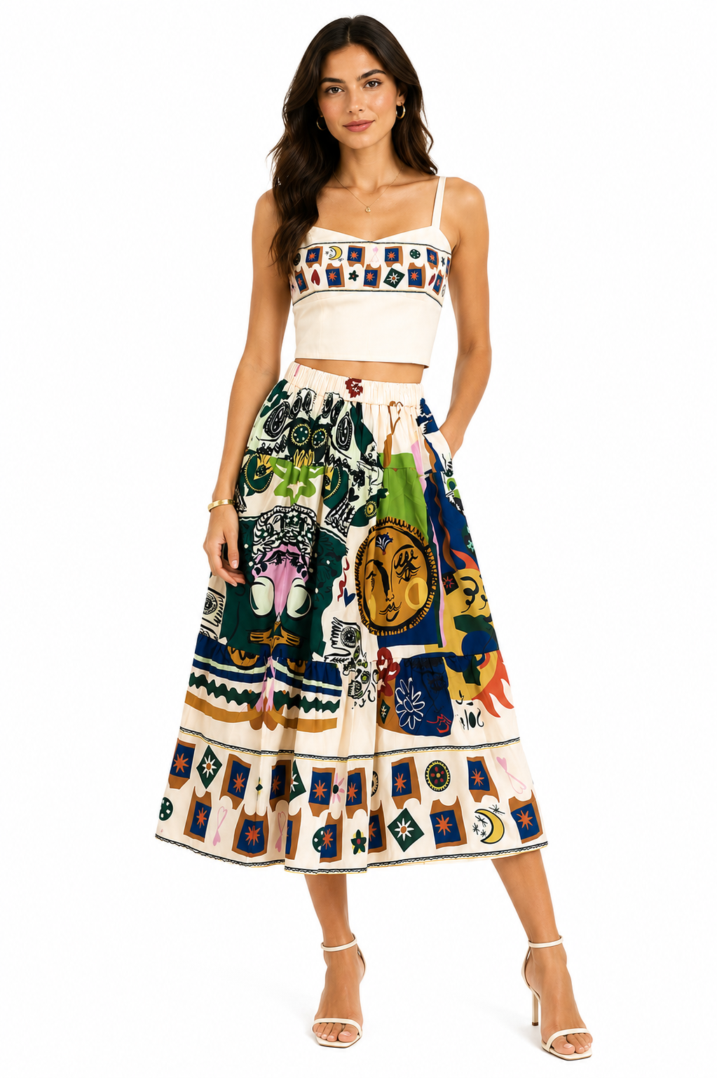 Bohemian art print crop top& maxi shirt co-ord set