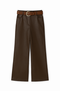 Faux Leather Wide-Leg Pants with Belt