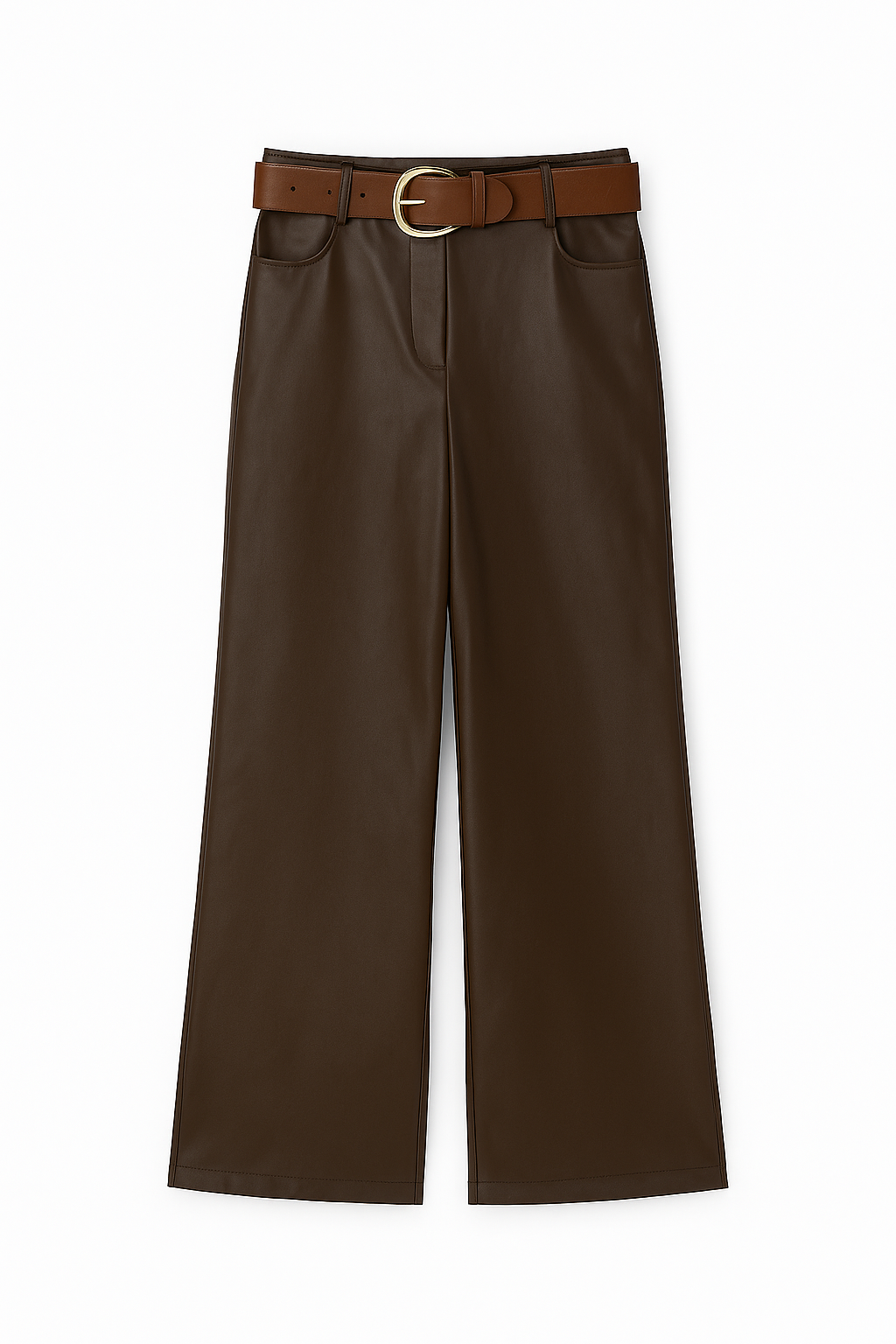 Faux Leather Wide-Leg Pants with Belt