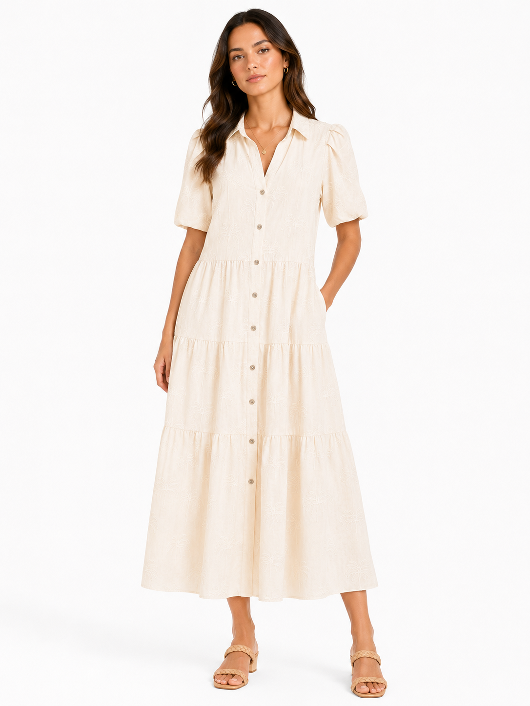 Ivory embroidered tiered maxi dress