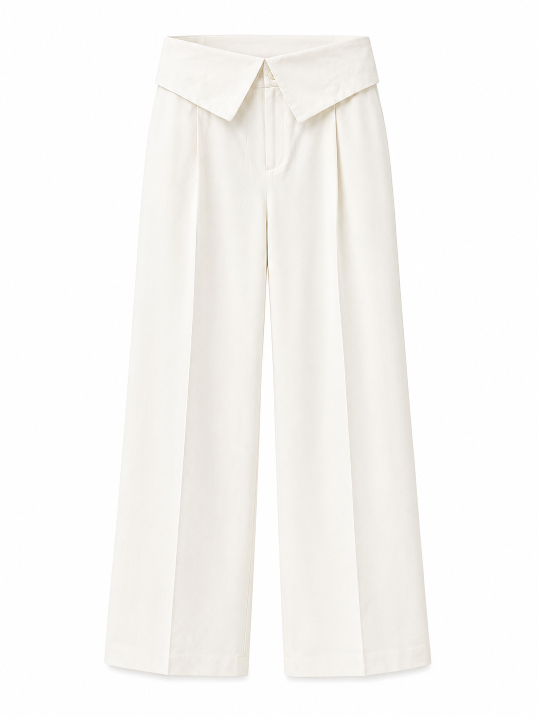 Ivory fold-over wide-leg pants