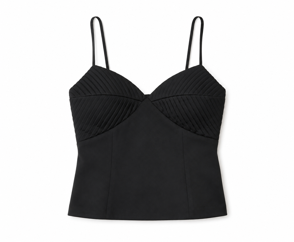Blackpleated bust cami top