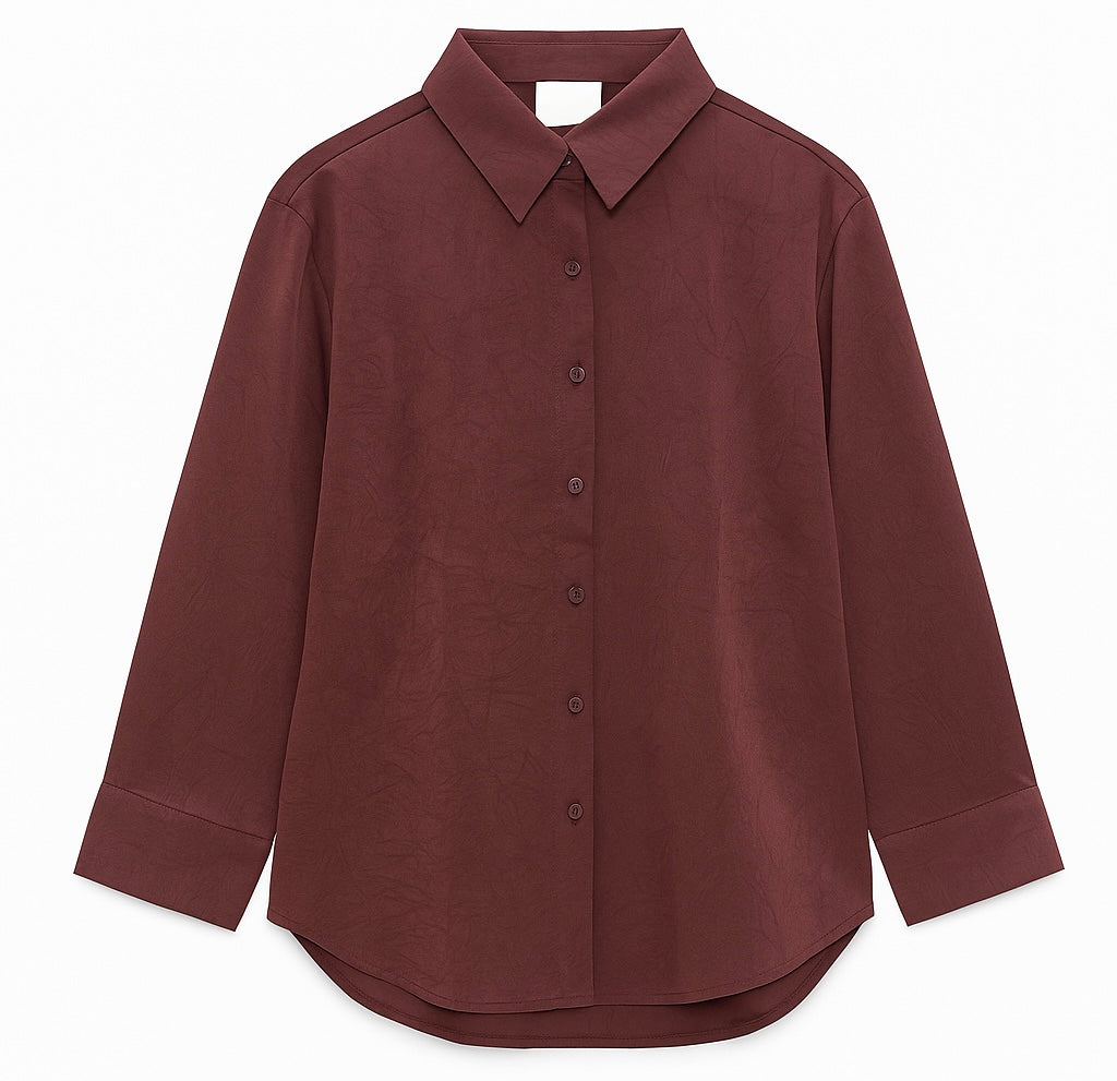 Textured Plum Button-Up Blouse
