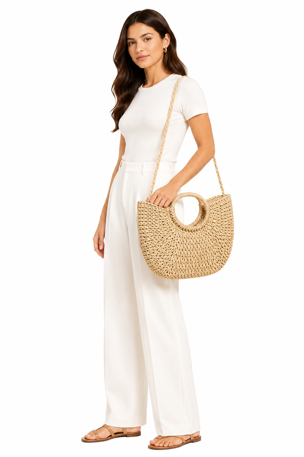 Natural raffia shoulder tote
