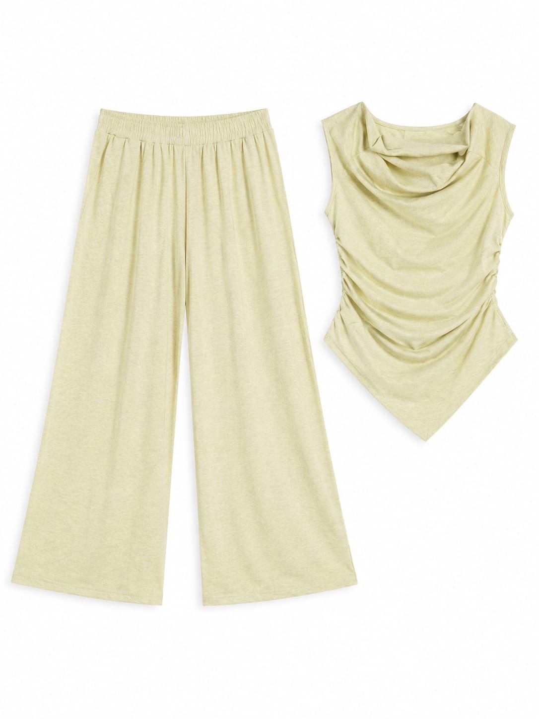 Pale Yellow Cowl-Neck Wide-Leg Set