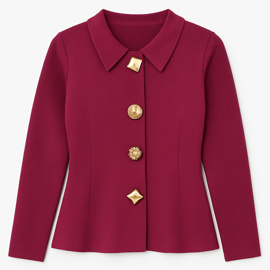 Elegant Structured Knit Blouse in Ruby Red