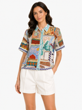 Women’s Abstract Print Belted Shirt Dress