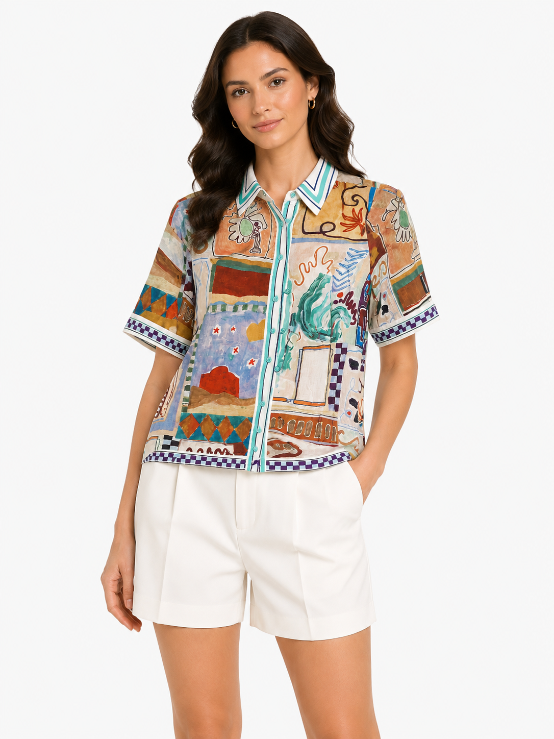 Women’s Abstract Print Belted Shirt