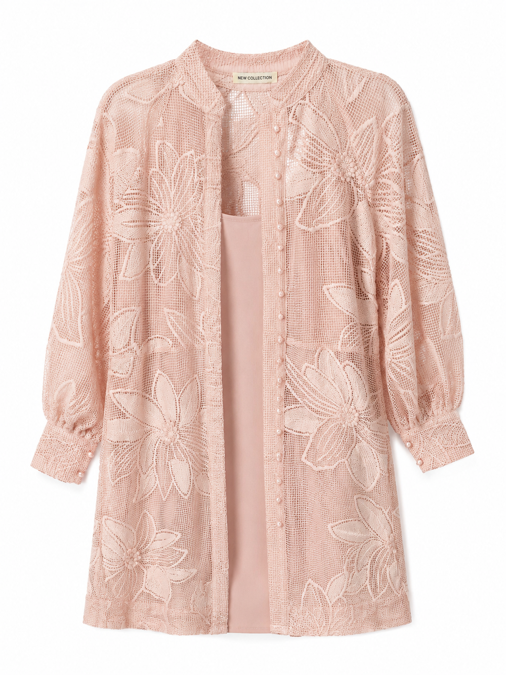 Blush floral lace overlay dress set