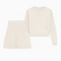 Cream Pleated Knit Skirt and Sweater Set