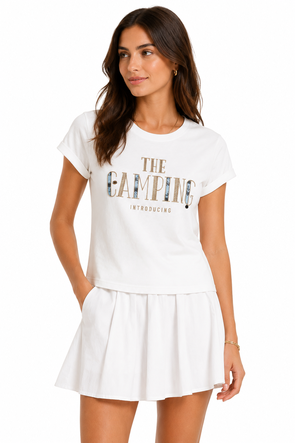 White embellished graphic t-shirt
