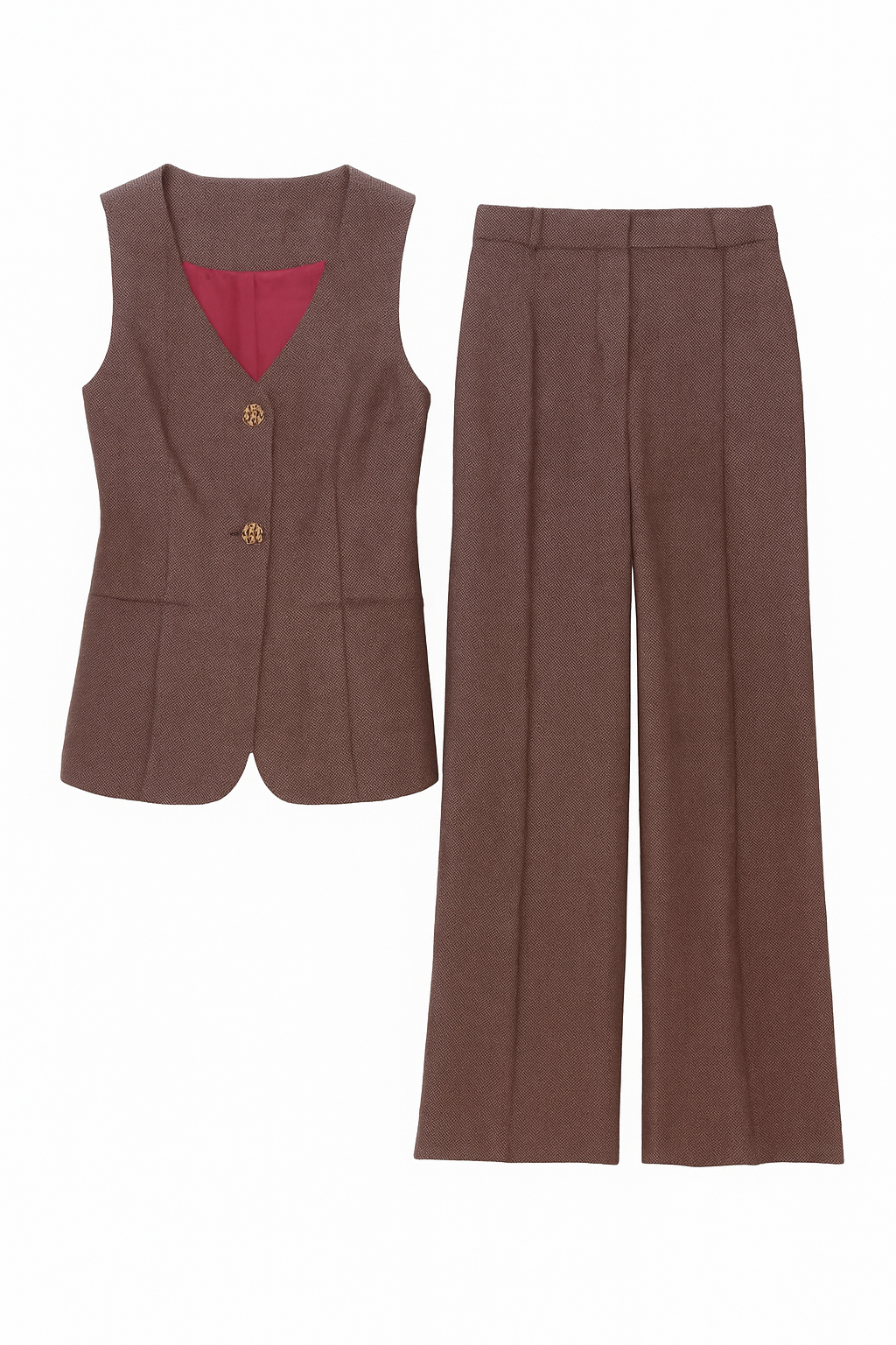 Bordeaux Tailored Two-Piece Suit with Gold Buttons