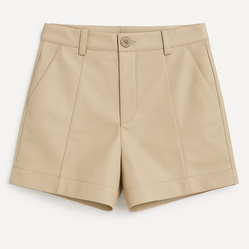 Tailored High-Waist Shorts in Beige