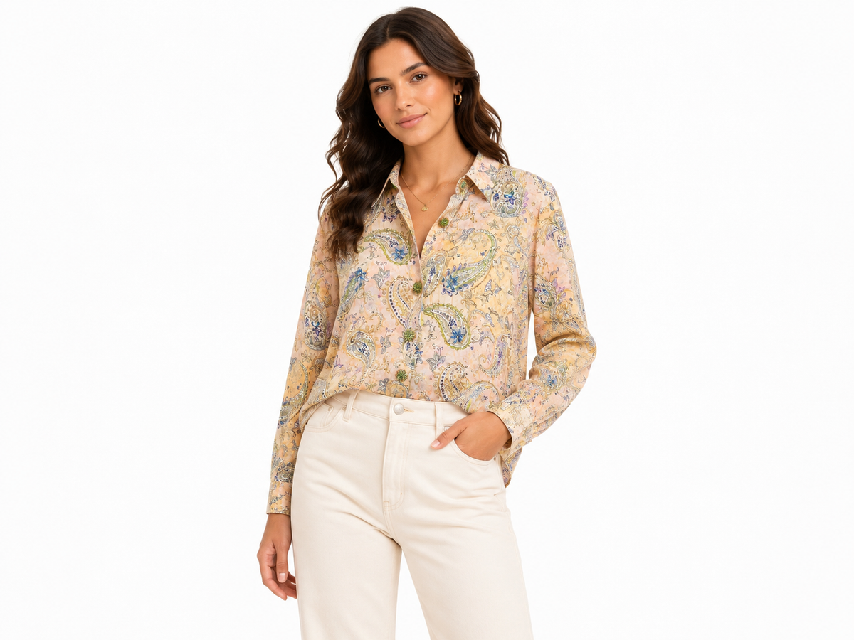 Women vintage paisley print button-up shirt