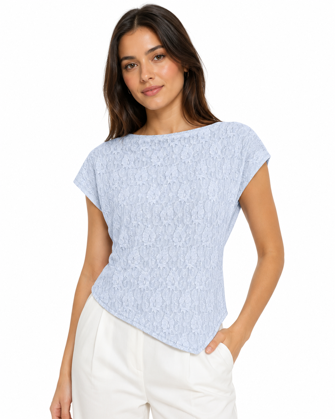 Women’s Light Blue Floral Lace Dolman Top