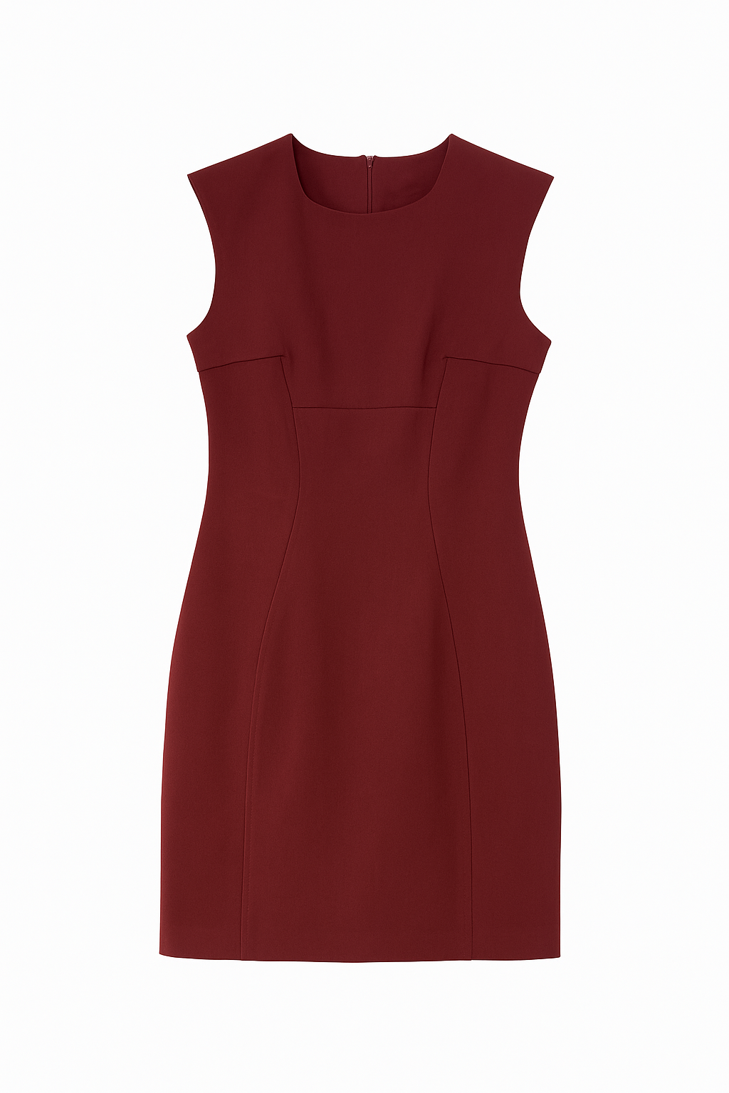 Elegant Sleeveless Burgundy Sheath Dress – Classic Fitted Silhouette
