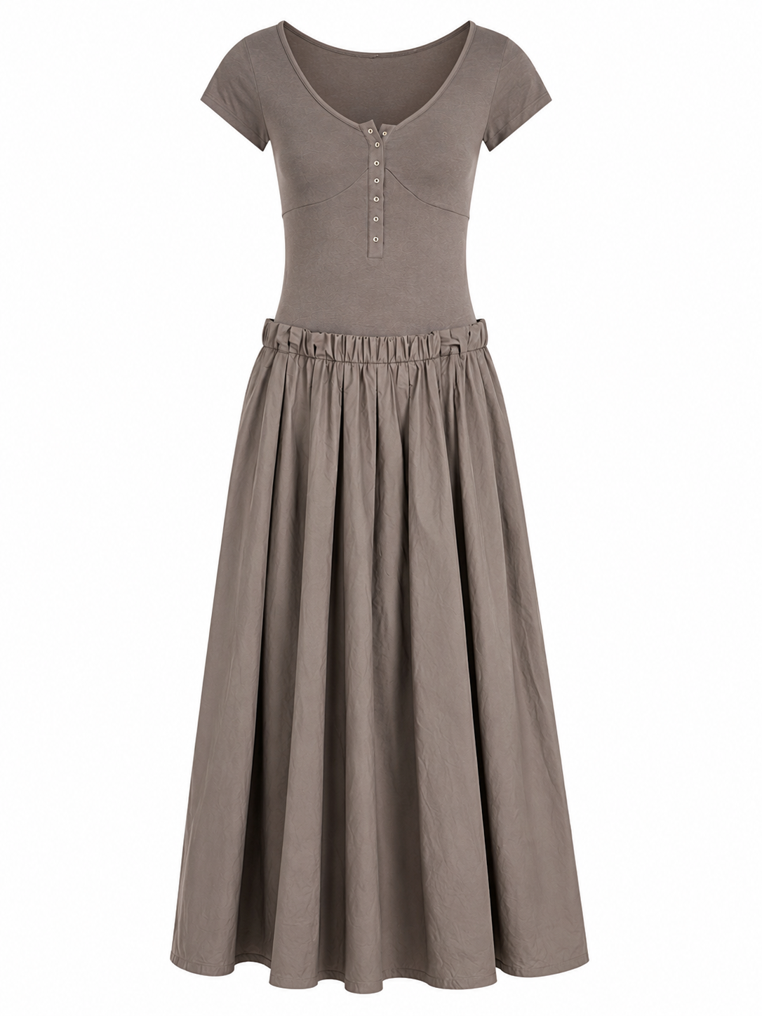 Taupe button-front pleated maxi dress