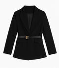 Tailored Black Blazer with Belt and Gold Buckle
