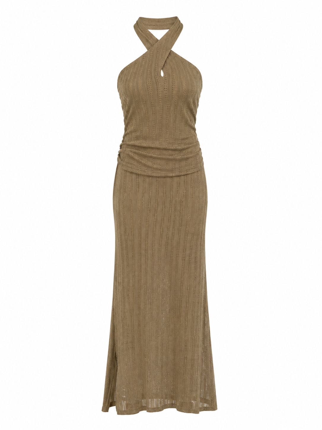 Women’s Taupe Eyelet Halter Top & Maxi Skirt Set