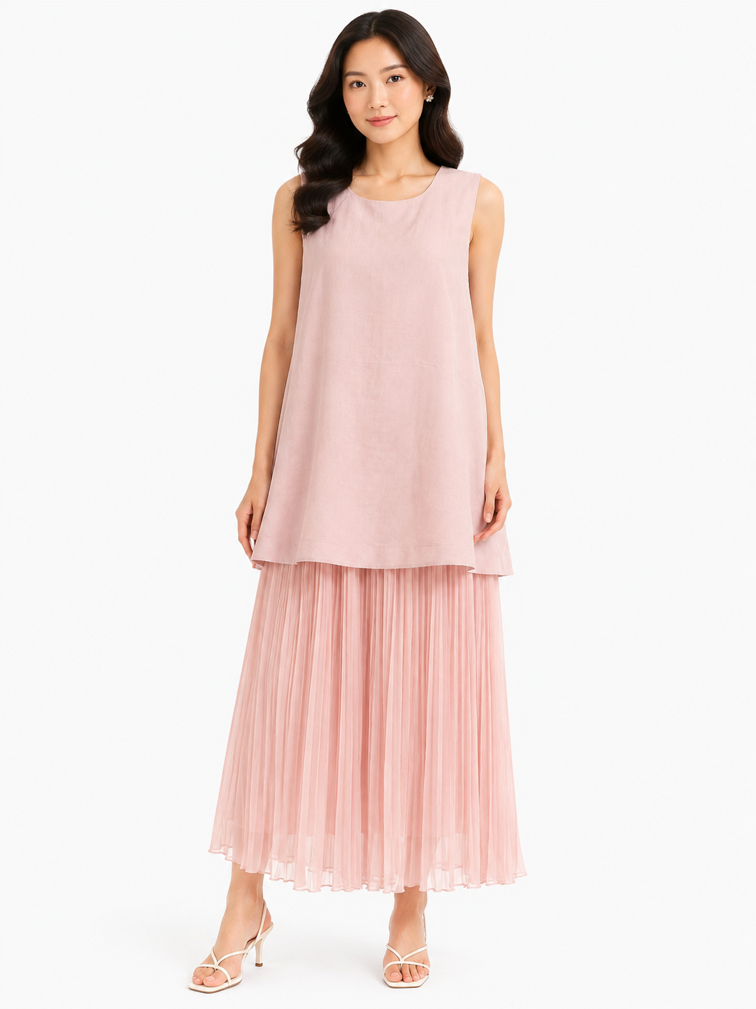 Blush pleated hem sleeveless dress