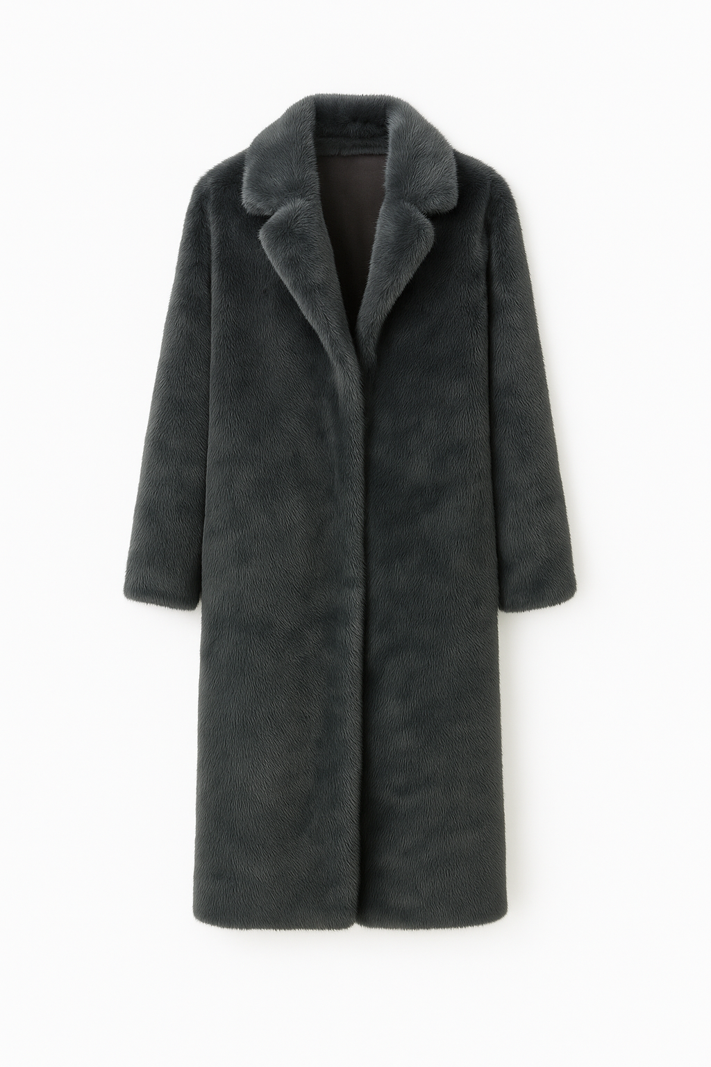 Long Faux Fur Coat in Charcoal Grey
