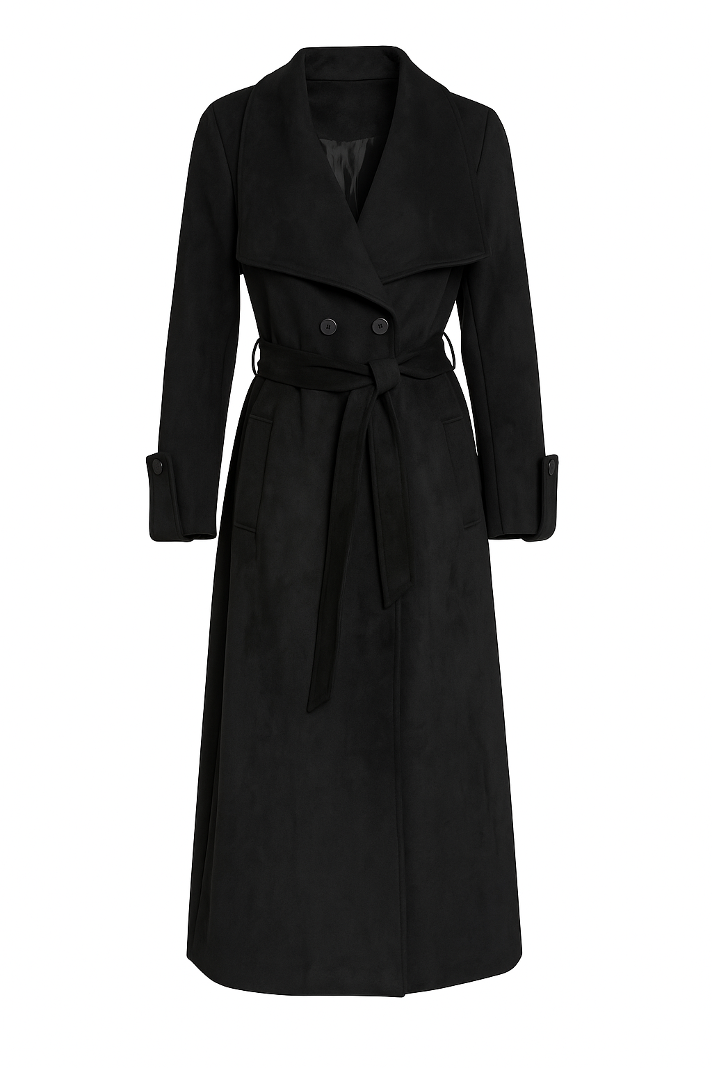Black Suede Belted Trench Coat