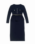 Navy Knit with Belt and Gold Button Details