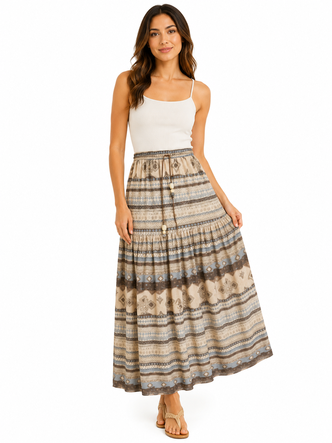 Boho printed tiered maxi skirt