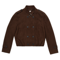 Brown Suede Double-Breasted Jacket with Buckle Collar