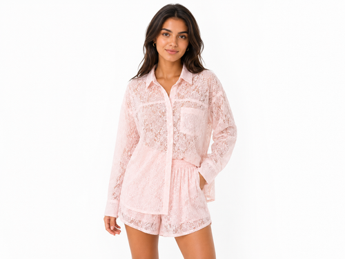 Blush lace shirt & short set