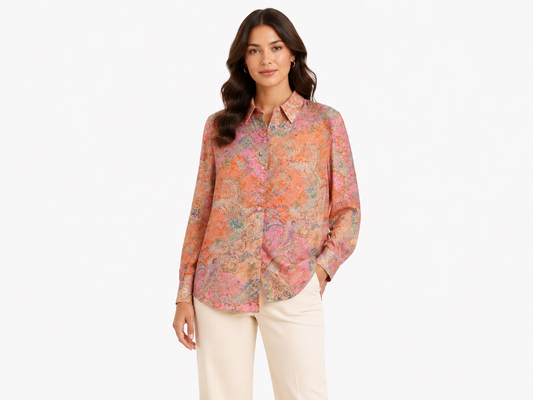 Women pastel paisley print long sleeve shirt