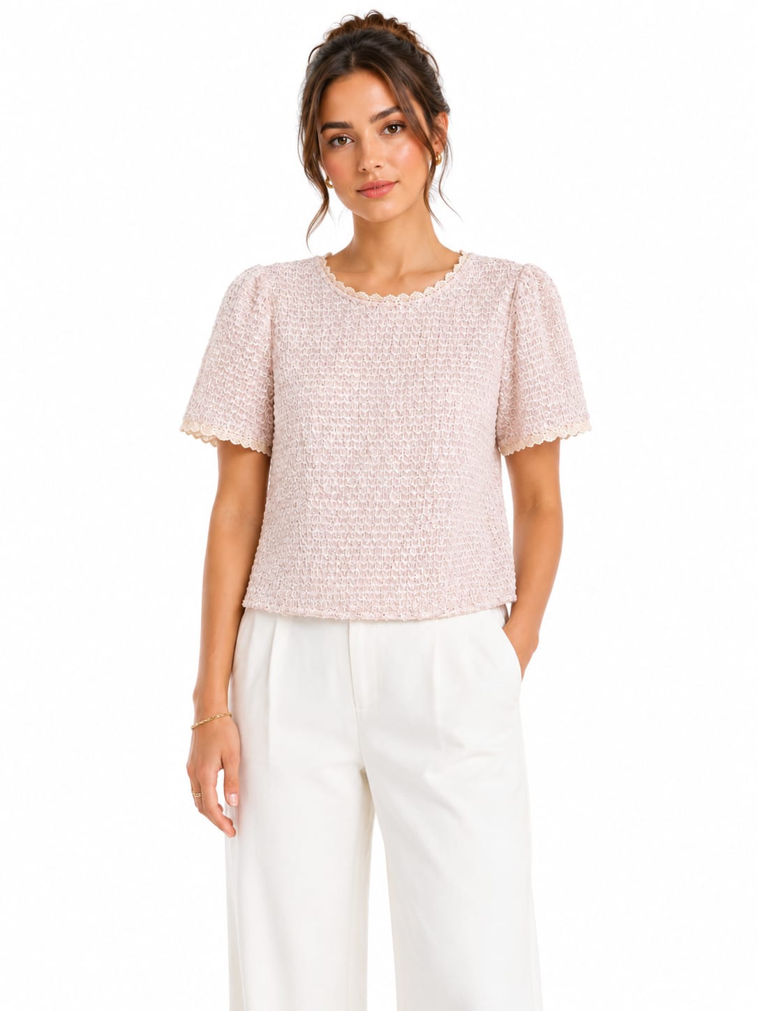 Blush Pink Sequin Tweed Top