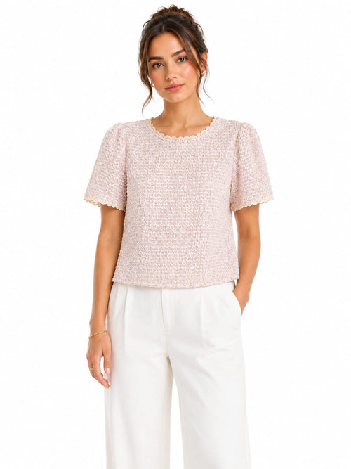 Blush Pink Sequin Tweed Top