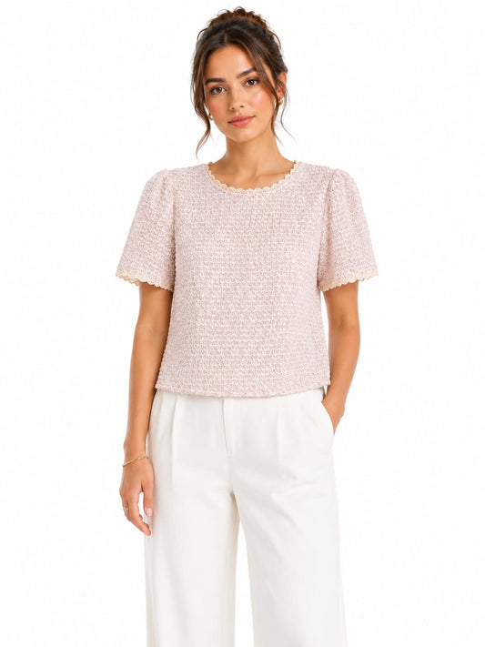Blush Pink Sequin Tweed Top