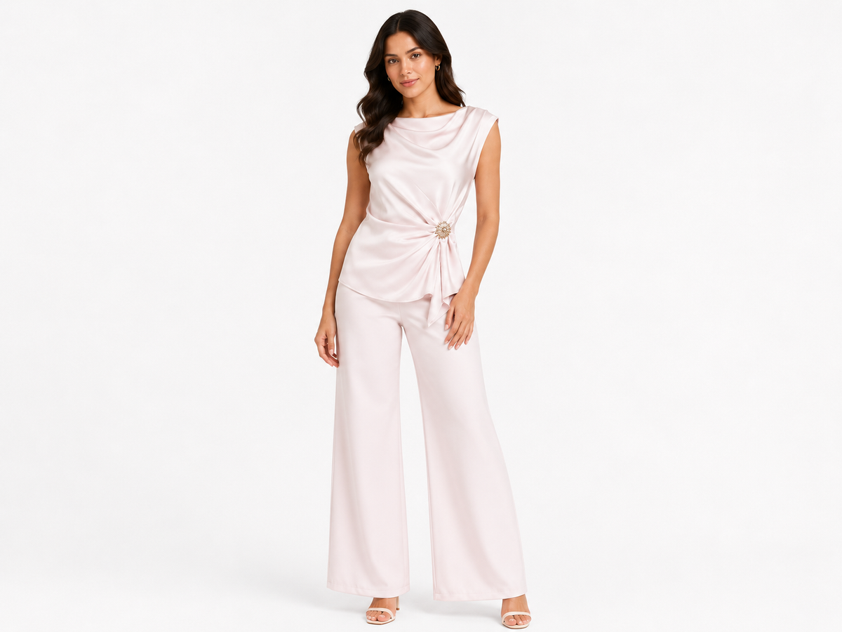 Blush draped top& wide-leg pants set