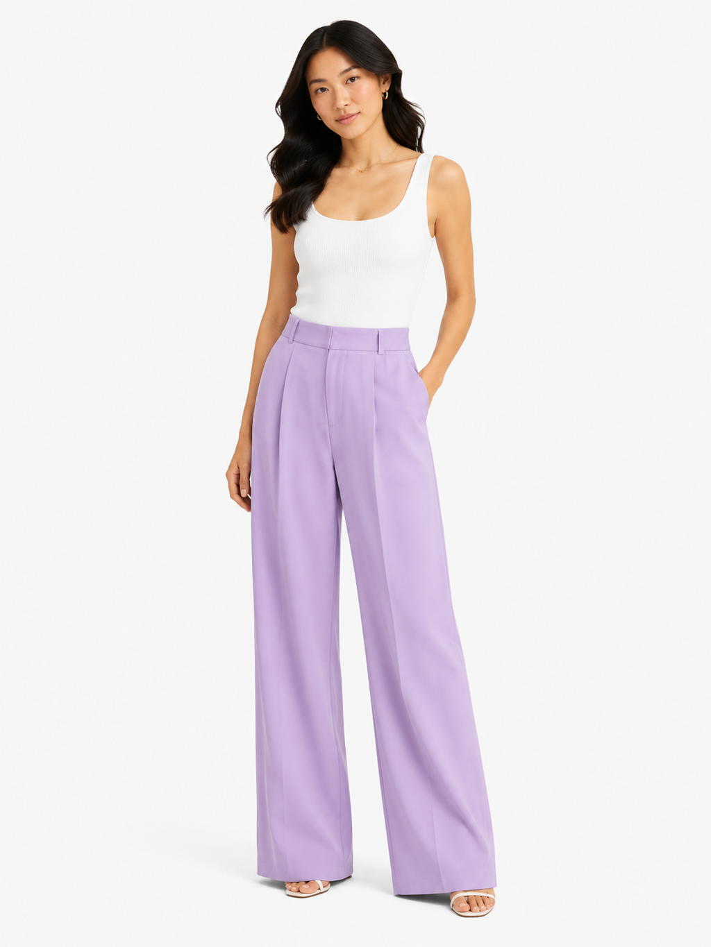 Elegant lavender wide-leg tailored pants