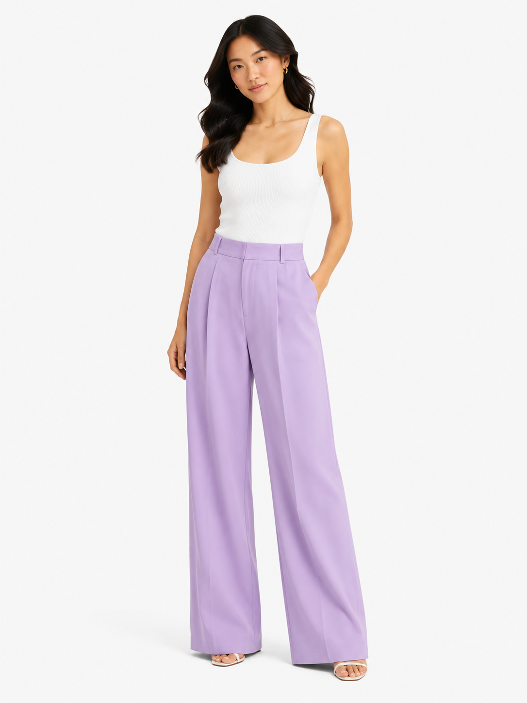 Elegant lavender wide-leg tailored pants