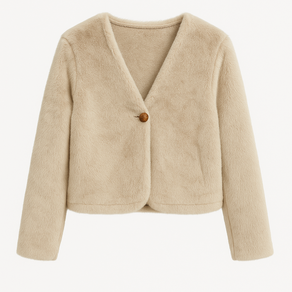 Short Faux Fur Jacket in Soft Beige
