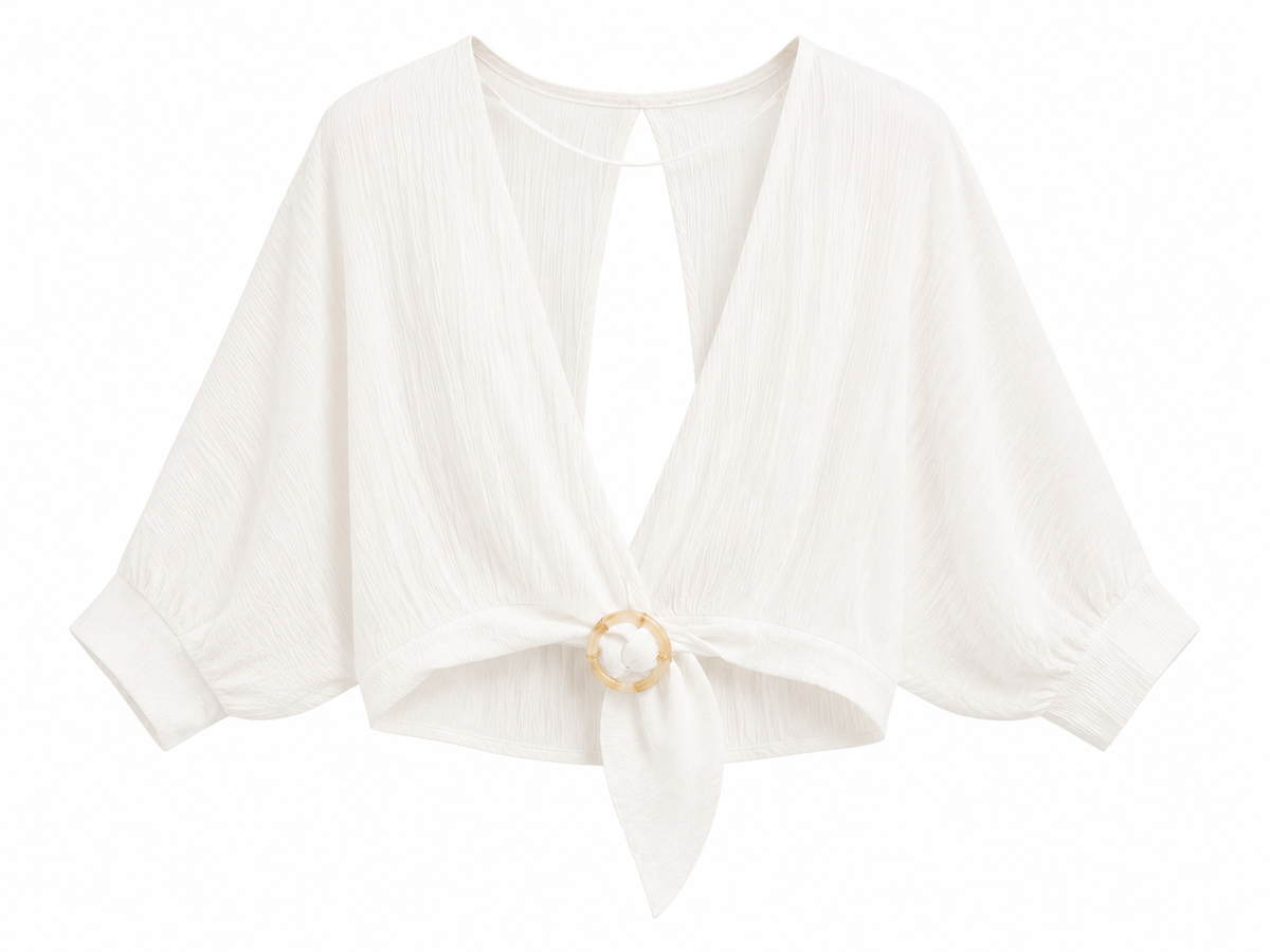 Women textured tie-front crop top