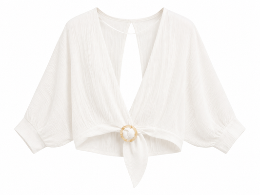 Women textured tie-front crop top