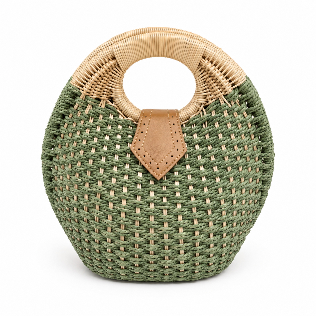 Sage woven circle handbag